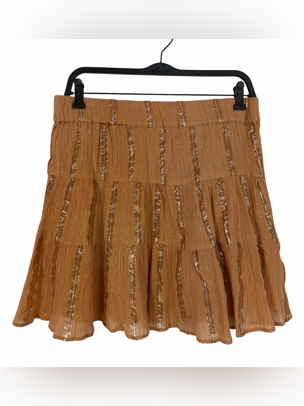 NWT Roller Rabbit Lurex Ashton Skirt In Tan Metallic Boho Chic Gauze Size Medium